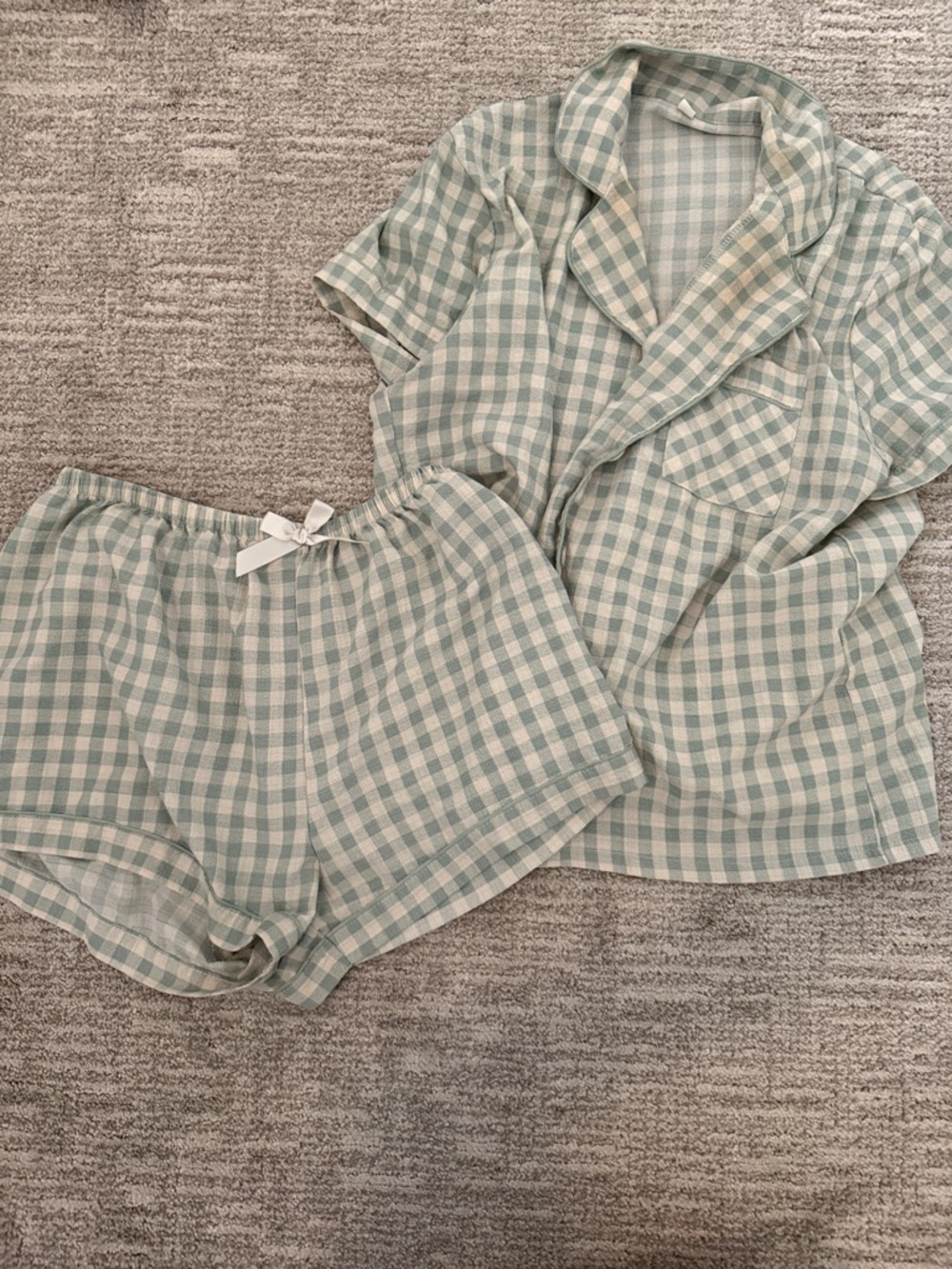 Gingham Short Pajama Set in Sage Green and White